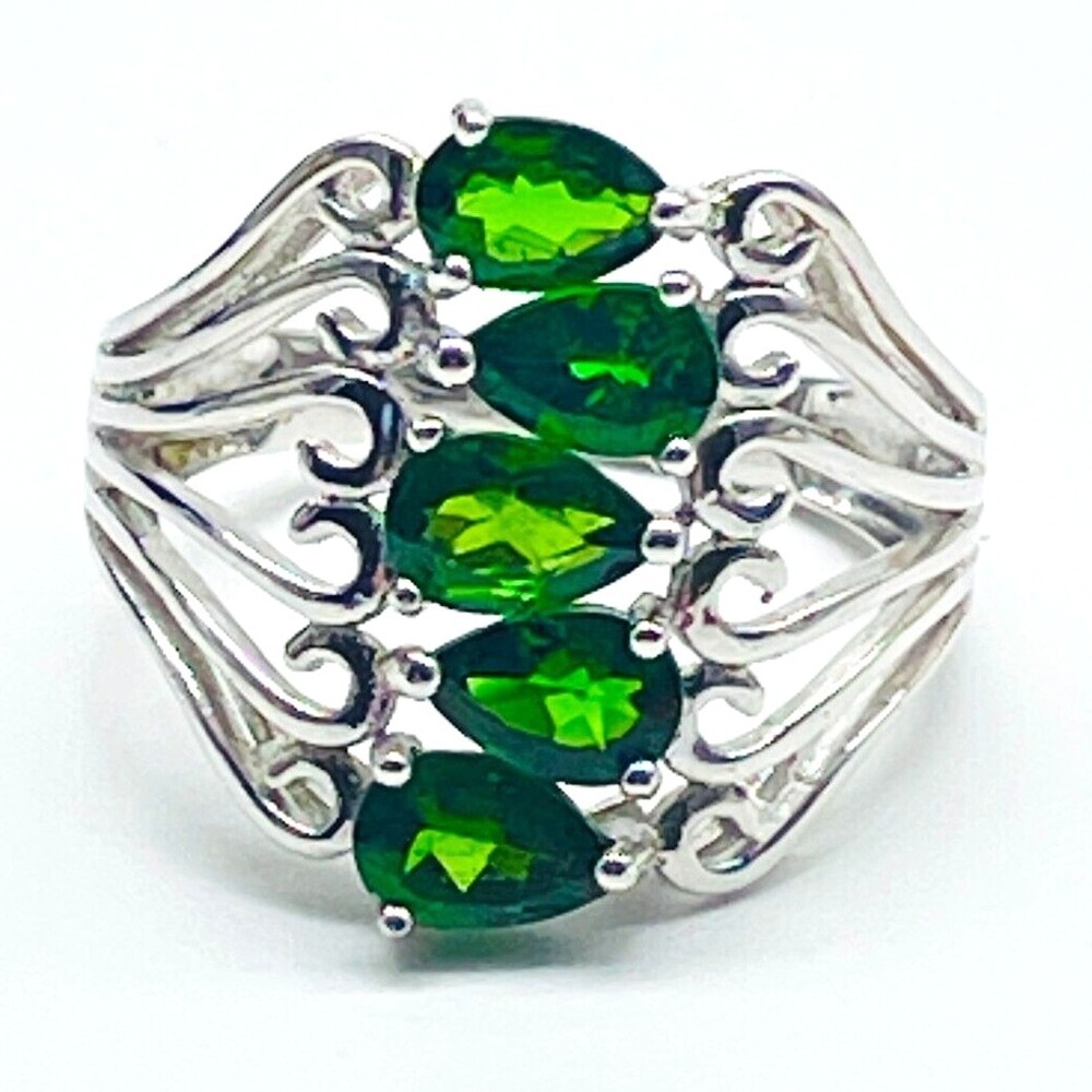DK 925 Dinner Ring Green Crystal Pear Shape Classic May Birthstone Gift